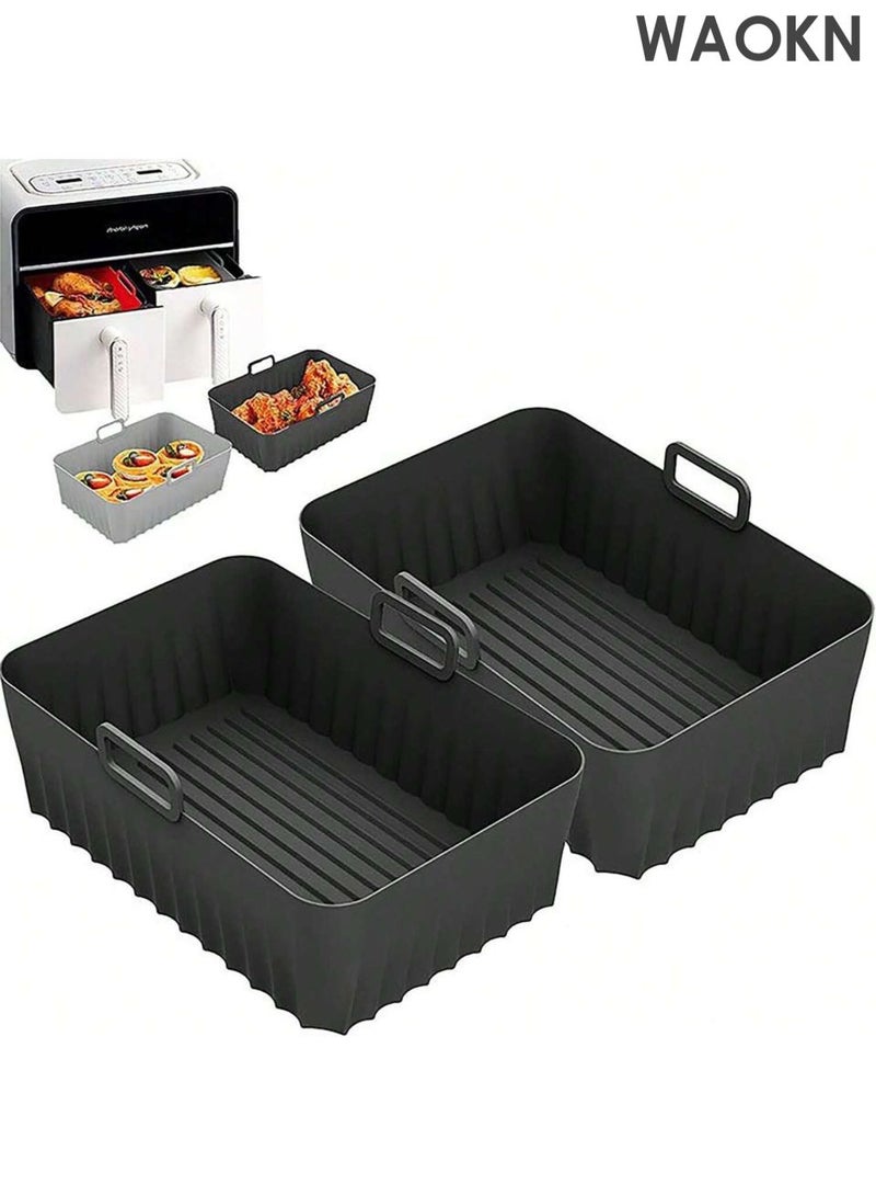 WAOKN Silicone Air Fryer Liners 2 Pack , Large capacity air fryer baking tray , suitable for Ninja Foodi Dual AF300UK AF400UK , and other Dual Air Fryer of suitable size , Instant for 8.5inch Baskets , Reusable Airfryer Accessories , BLACK . - Image 1